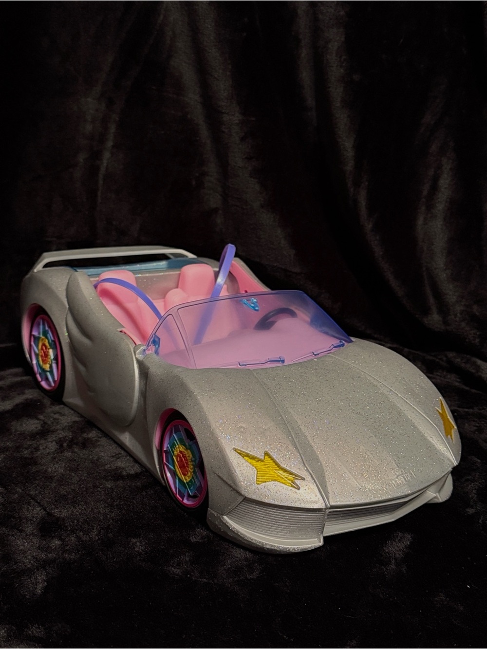 Barbie Doll Extra Convertible Toy Car Sparkly Silver with Pet Pool & Storage